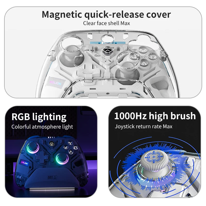 Aolion K10 RGB Wireless Gaming Controller With Charging Dock Gamepad Hall Effect Joystick Trigger For Nintend Switch 2/PC/Phone